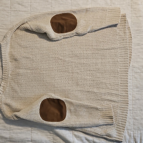 Cream Cable Knit Sweater with Brown Elbow Patches - Picture 7 of 7
